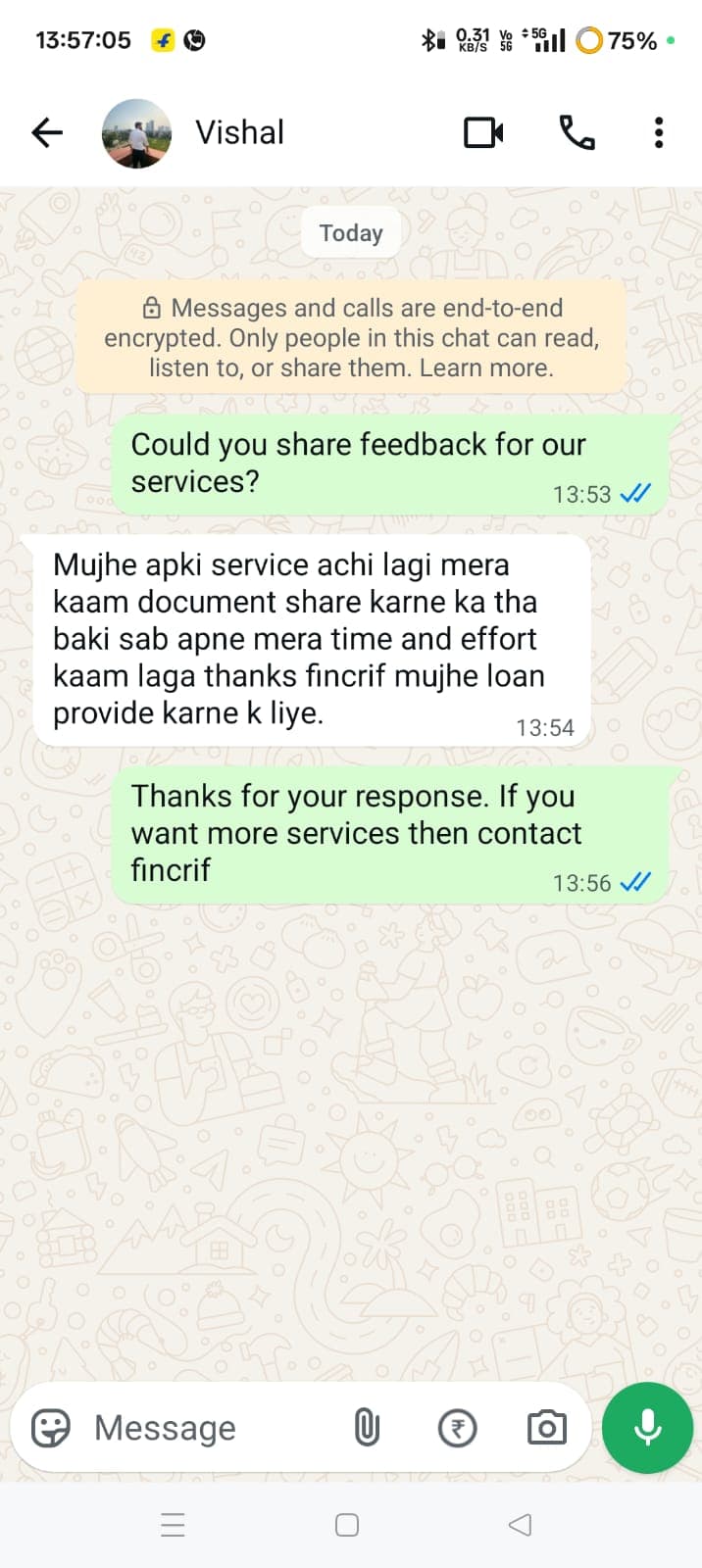 WhatsApp feedback from Vivek