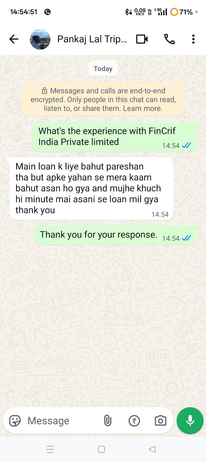 WhatsApp feedback from Ritu